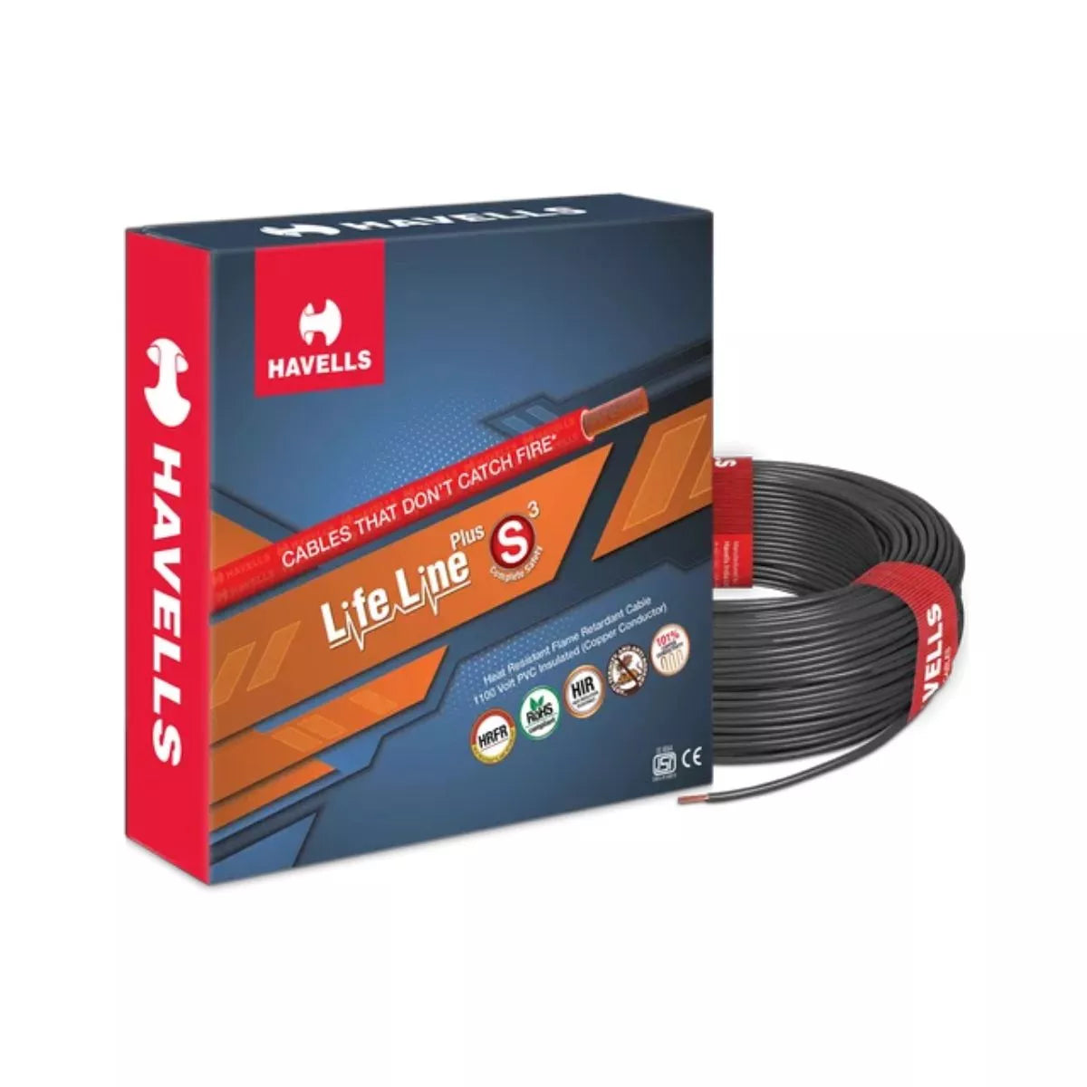 Havells LifeLine Plus Wire 1.0 Sqmm HRFR PVC Insulated Flexible Cables, Length: 90M