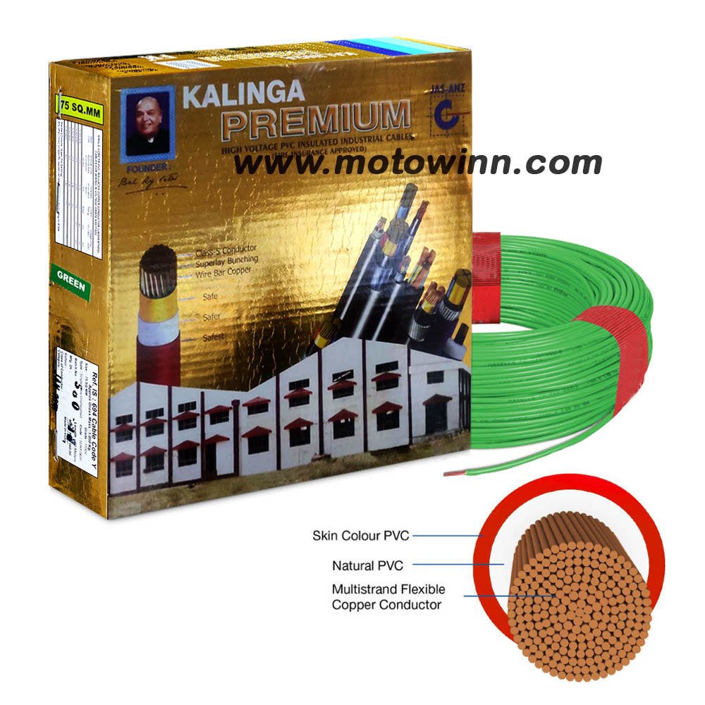 Kalinga Premium Wire 0.75 Sqmm Green FR PVC Cable, Length: 90M