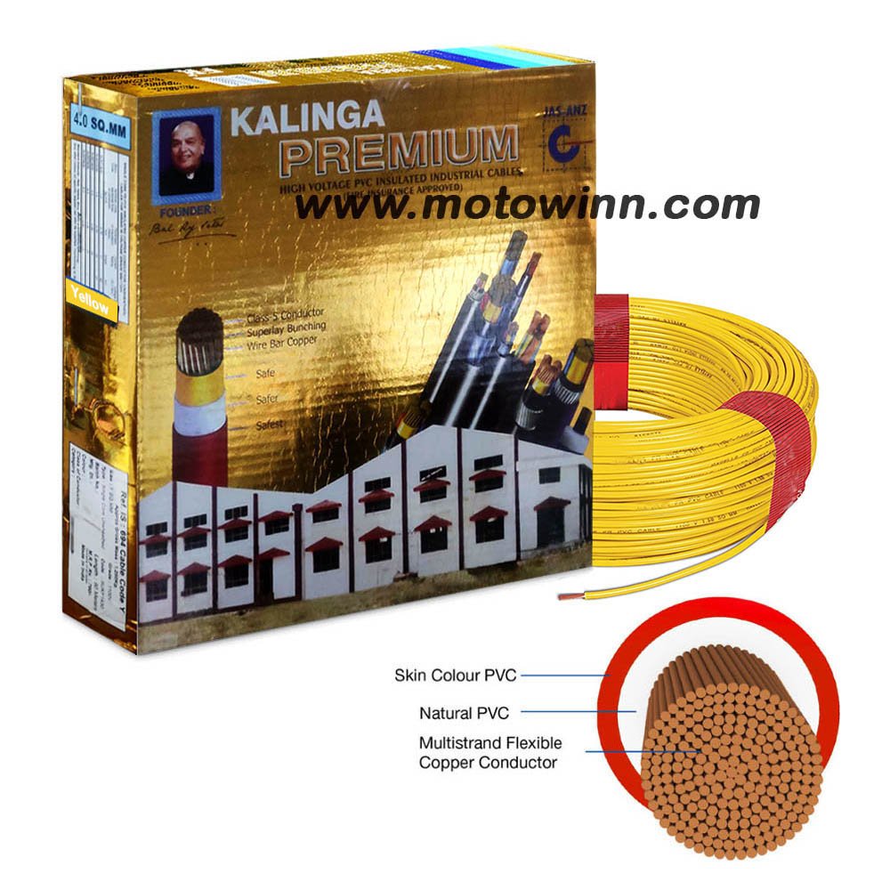 Kalinga Premium Wire 6.0 Sqmm Yellow FR PVC Cable, Length: 90M